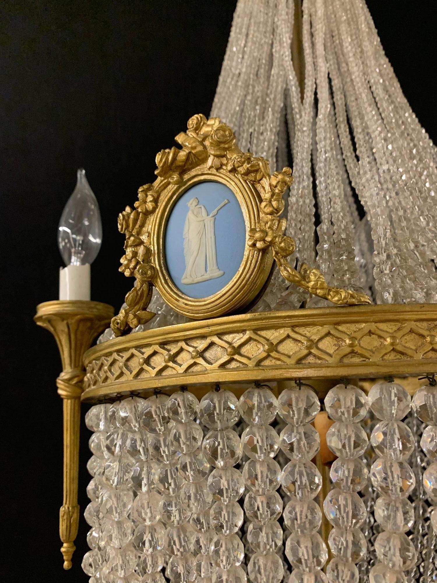 19th Century Dore Bronze Chandelier, Louis XVI, Wedgewood Plaques 7