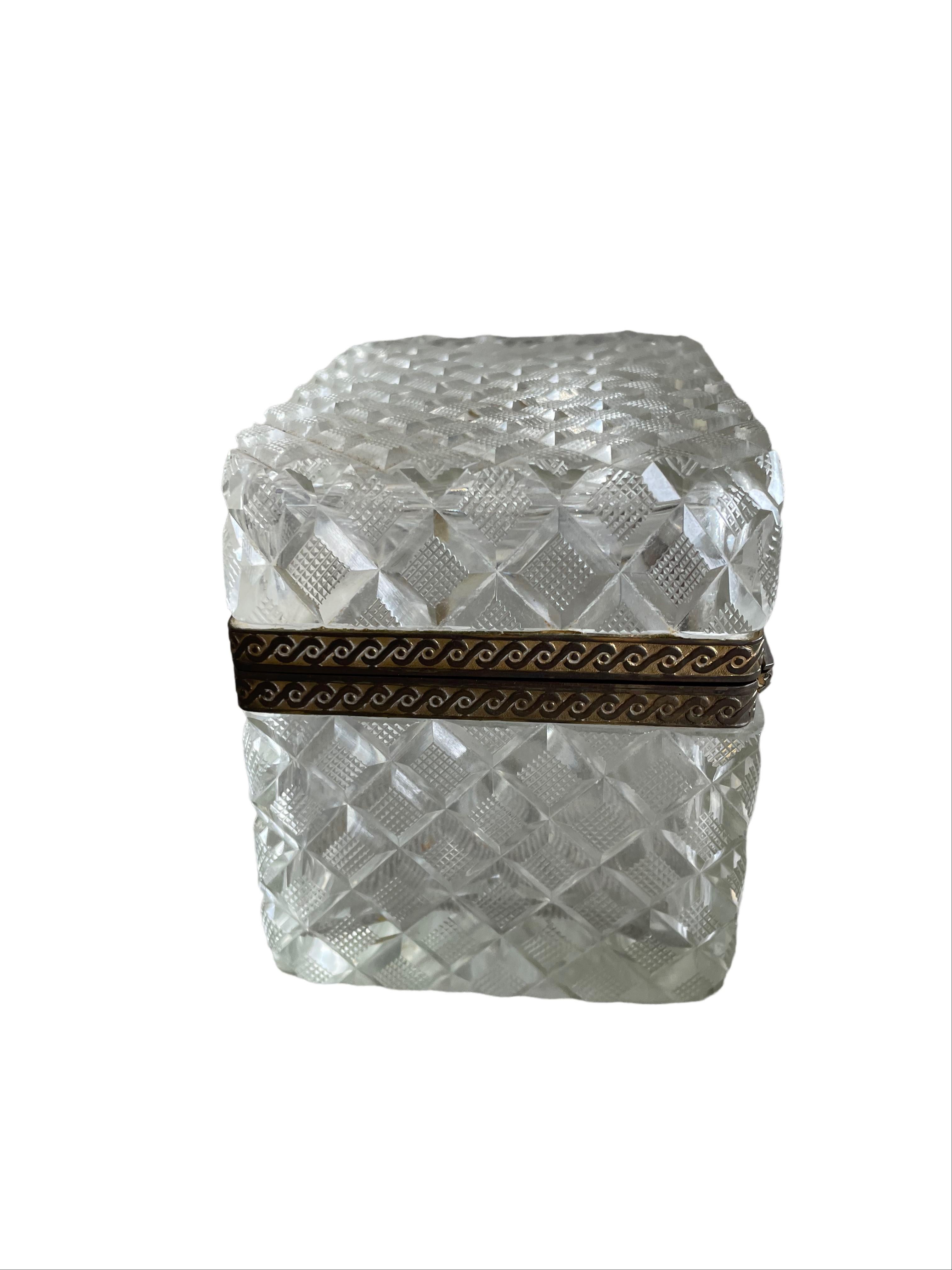Louis XVI 19th Century Dore Bronze Mounted Cut Crystal Box For Sale