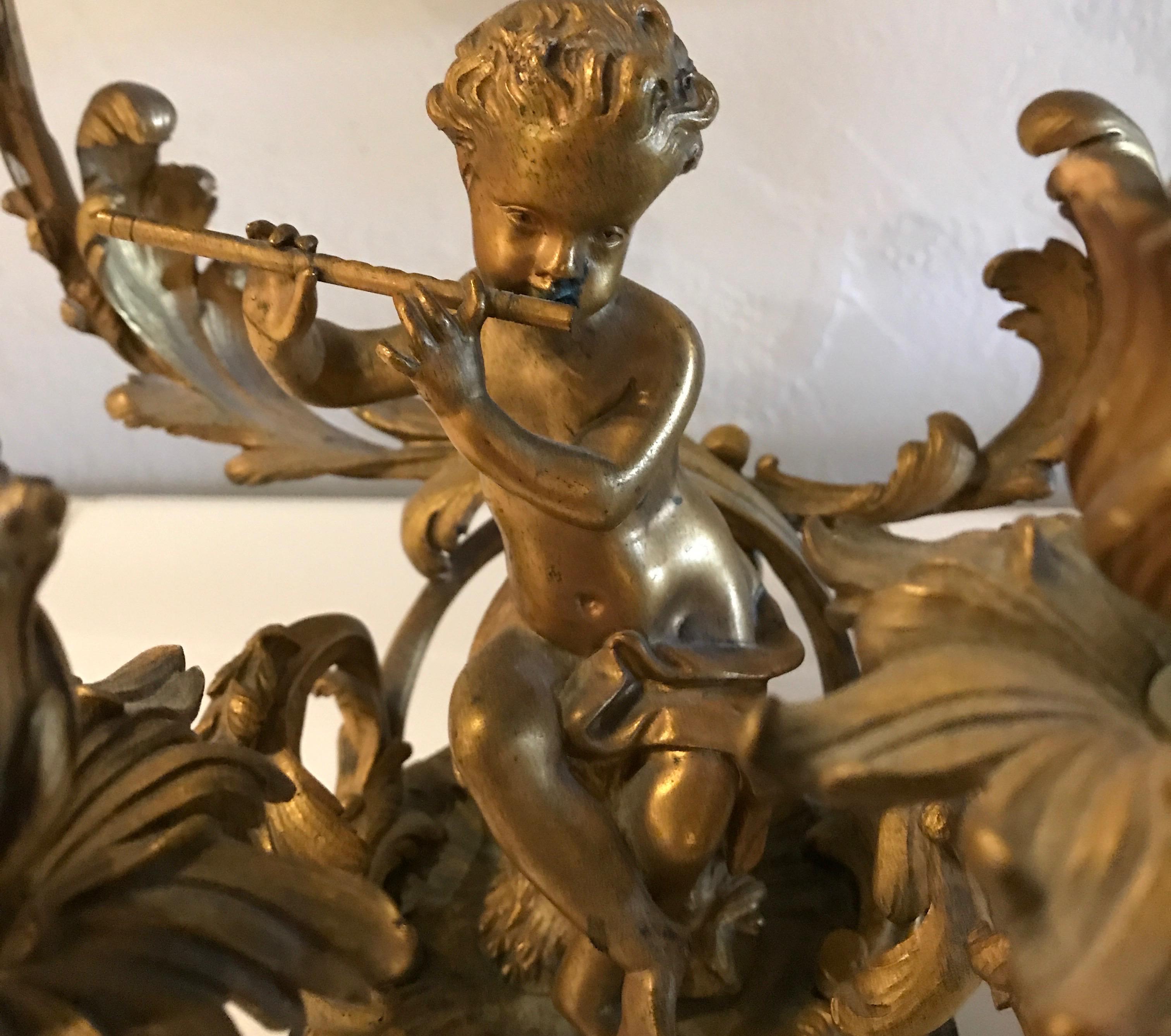 19th Century Doré Bronze Putto Candelabra For Sale 2