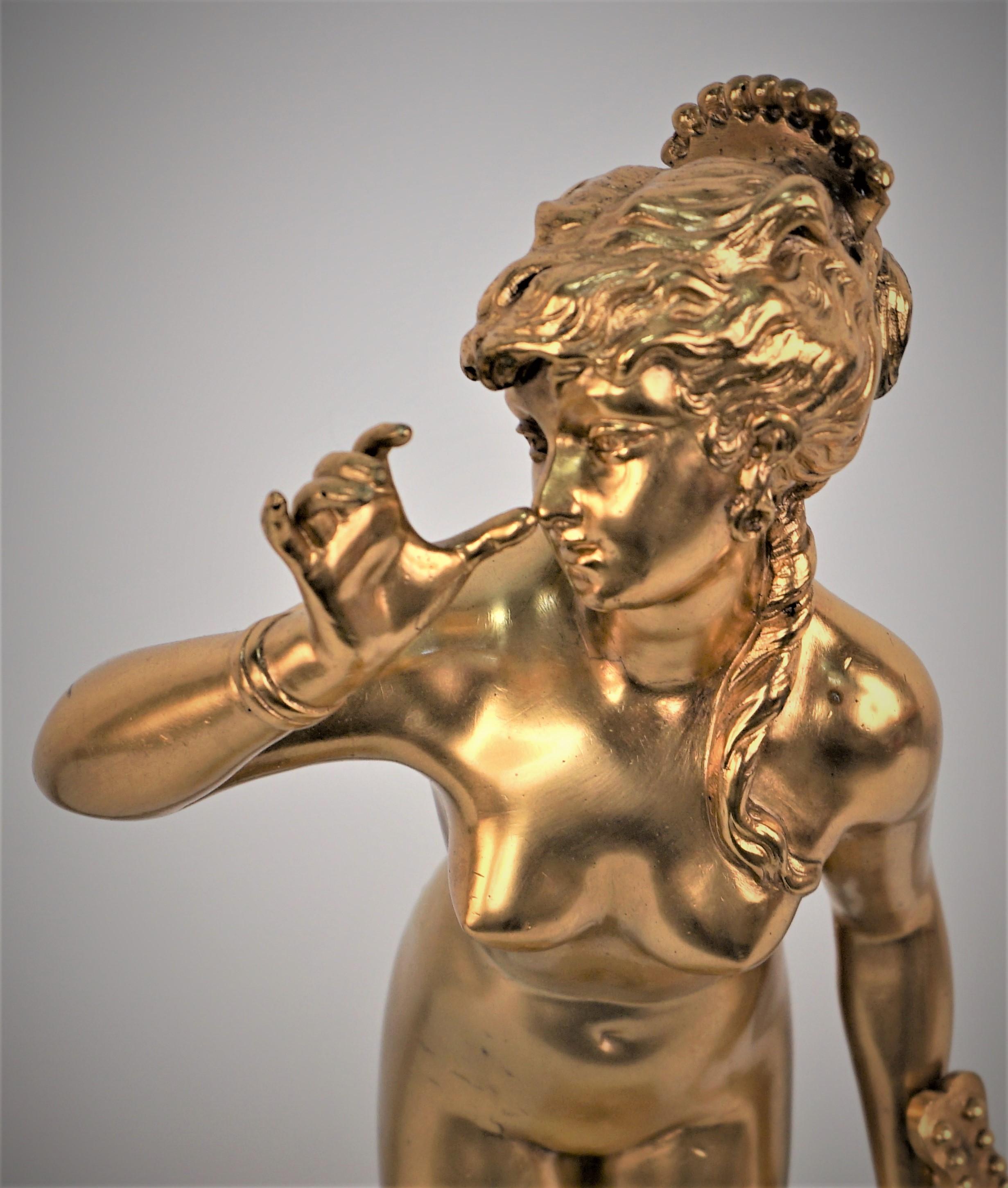 Art Nouveau 19th Century Dore Bronze statue Female Musician For Sale