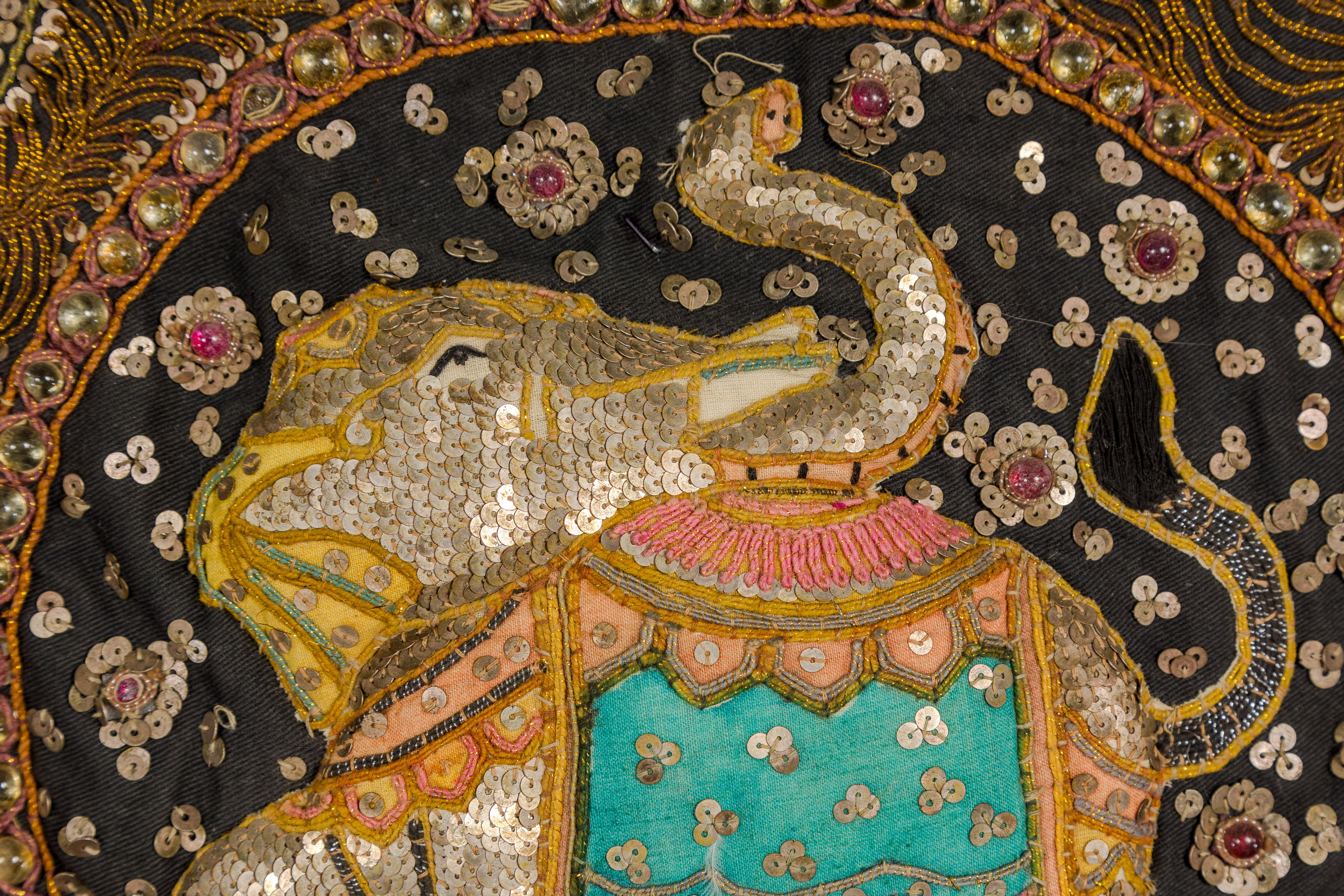 19th Century Double Elephant Kalaga Tapestry with Sequins in Custom Frame 5