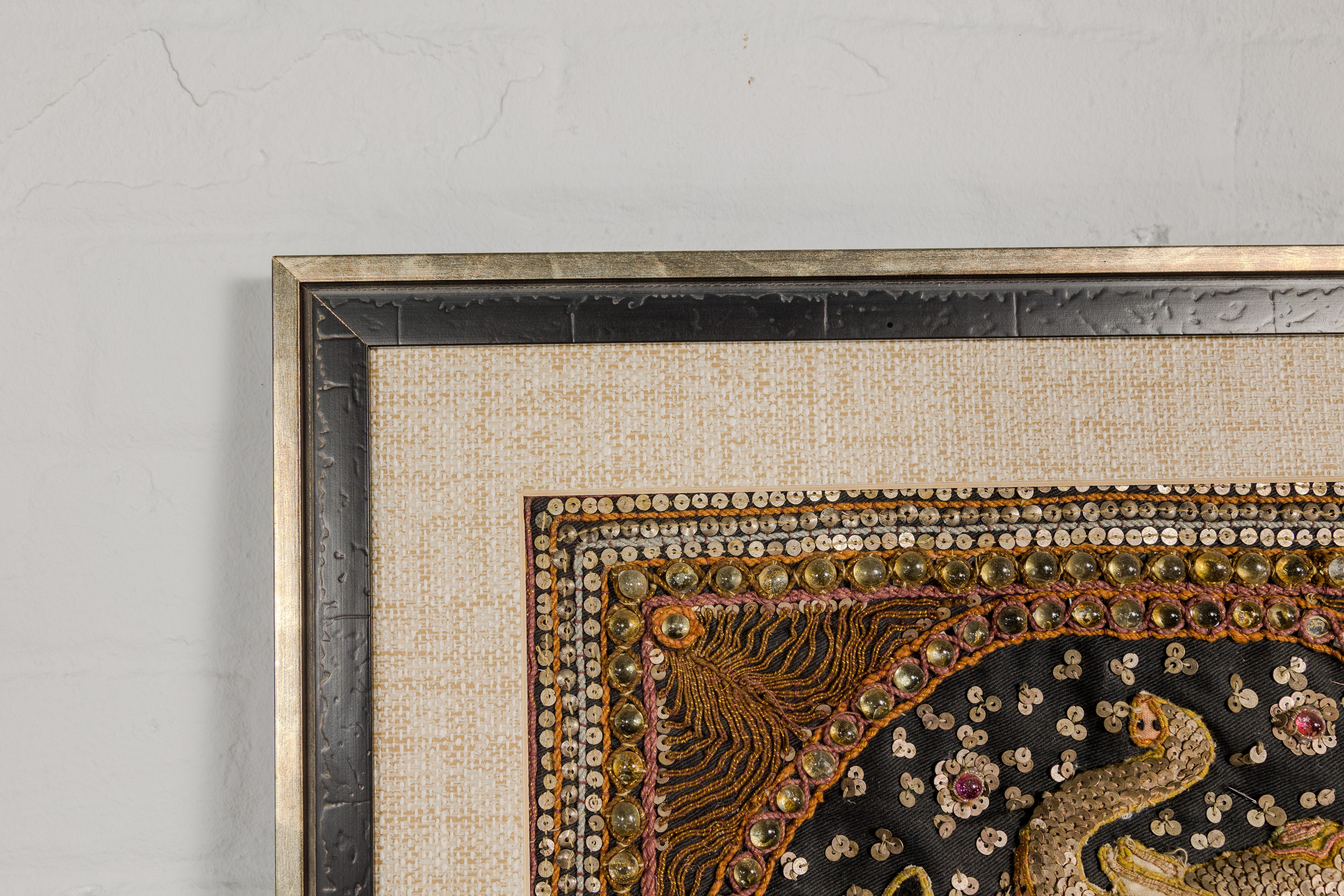 19th Century Double Elephant Kalaga Tapestry with Sequins in Custom Frame 6