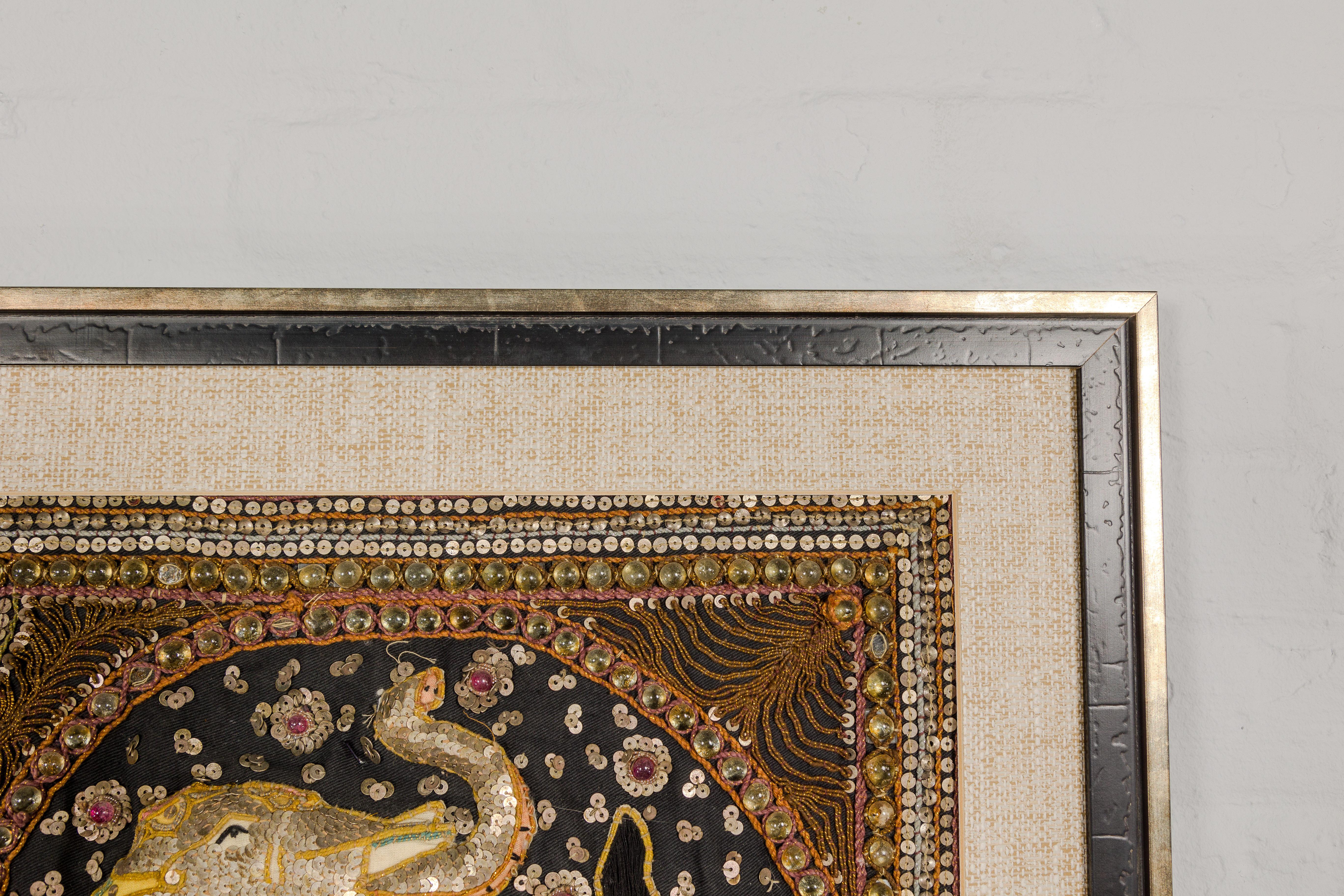 19th Century Double Elephant Kalaga Tapestry with Sequins in Custom Frame 7