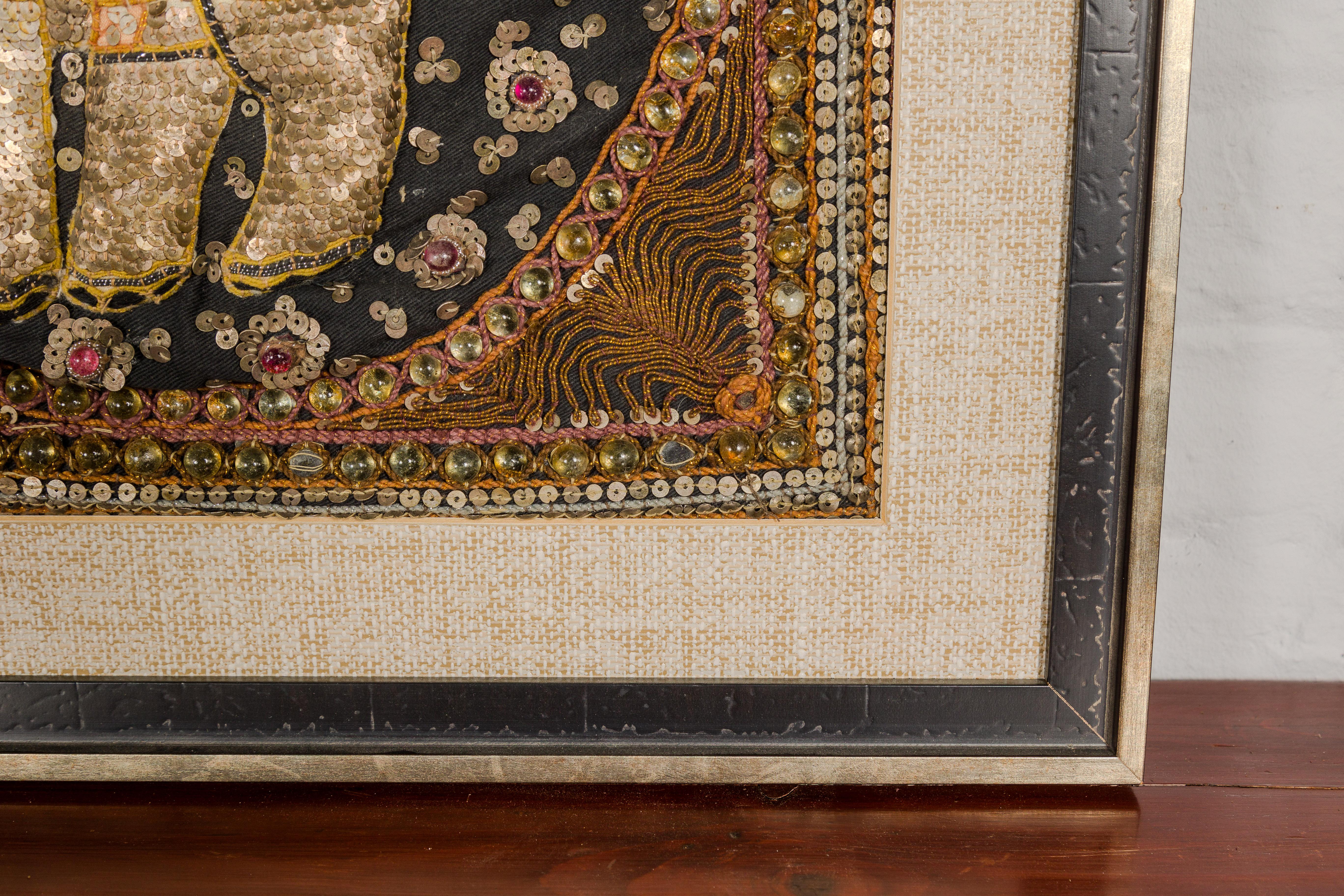 19th Century Double Elephant Kalaga Tapestry with Sequins in Custom Frame 8