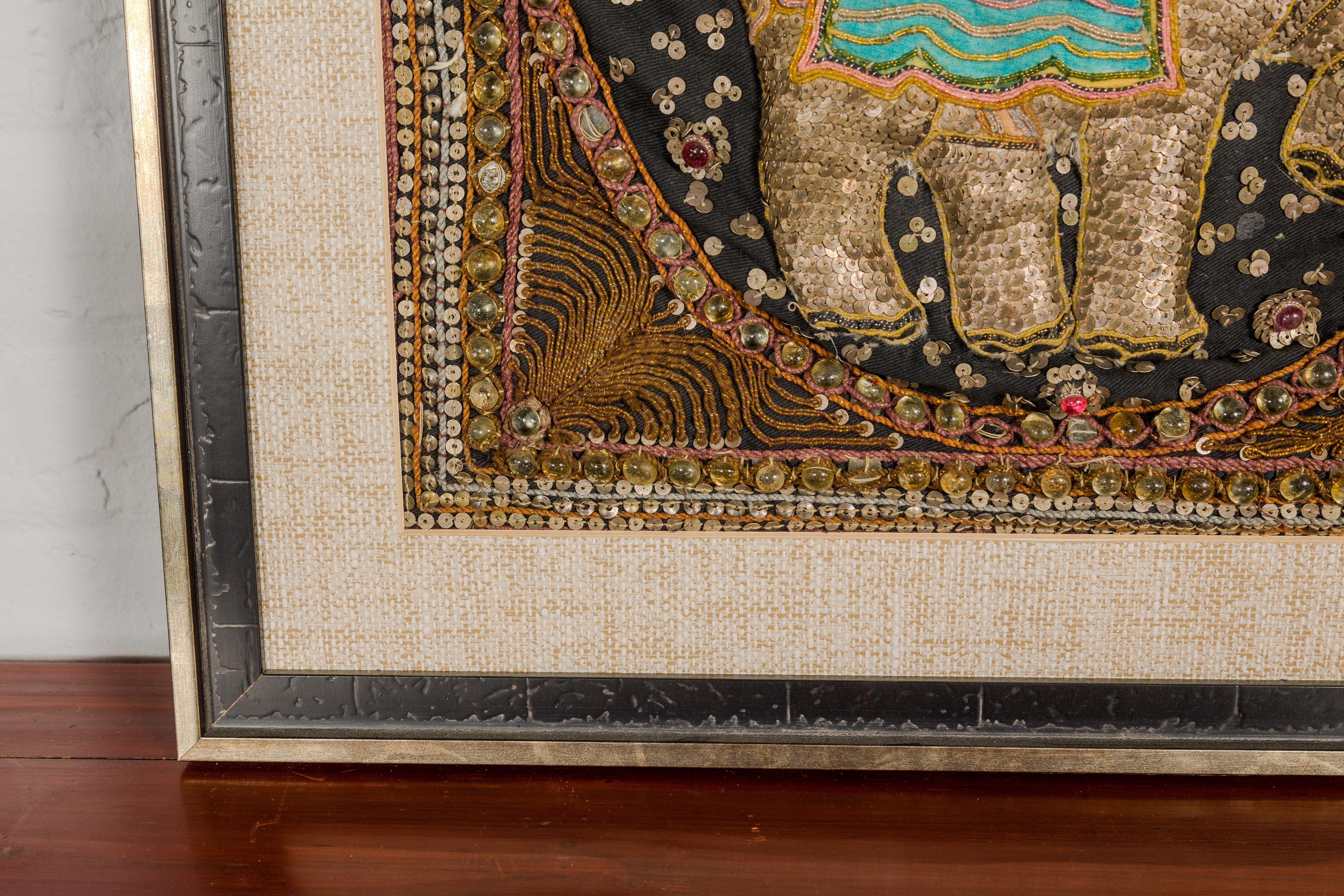 19th Century Double Elephant Kalaga Tapestry with Sequins in Custom Frame 9