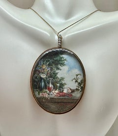 19th Century Double Miniature Still Life Pendant Necklace Geertje Pieters Dutch