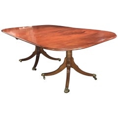19th Century Double Pedestal Mahogany Dining Table with Downswept Legs