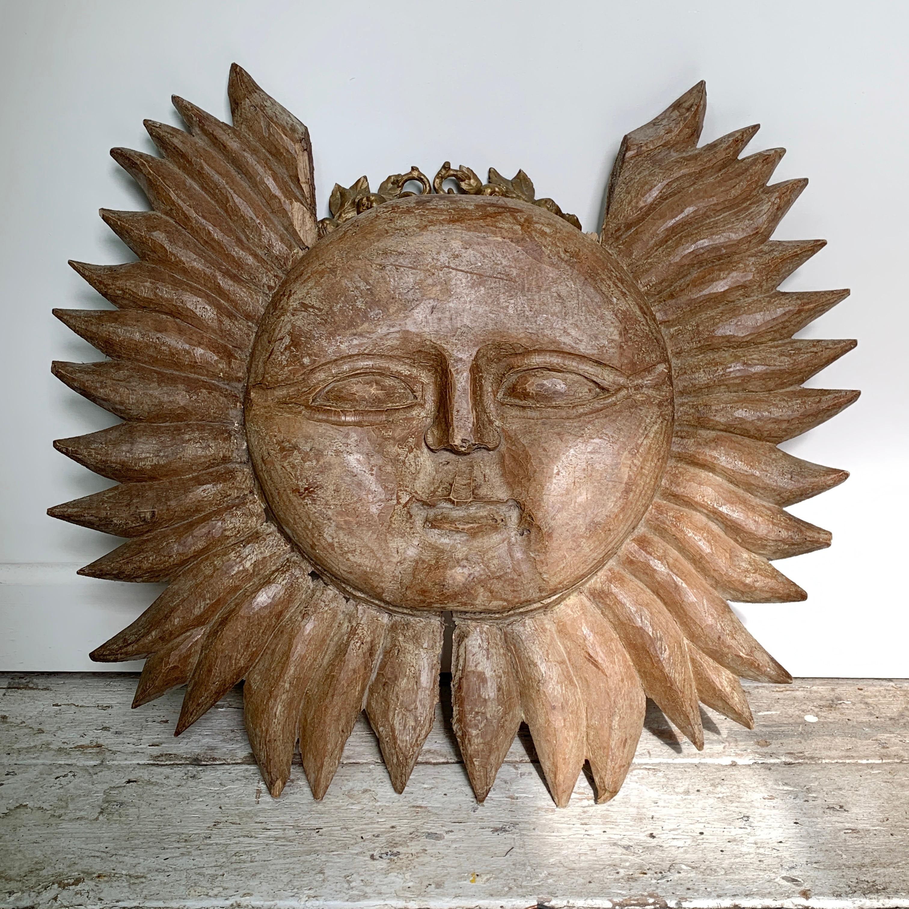 19th Century Double Sided Carved Wooden Sun For Sale 6