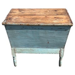 Antique 19th Century Dough Box With Blue Painted Base