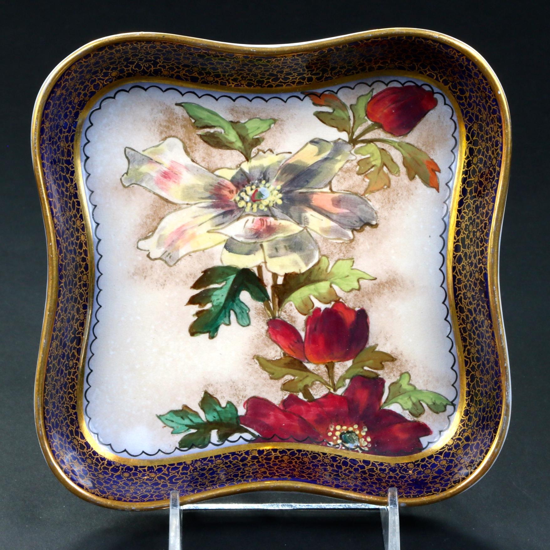 19th Century Doulton Burslem Hand Painted Floral Dessert Set In Good Condition For Sale In New York, NY