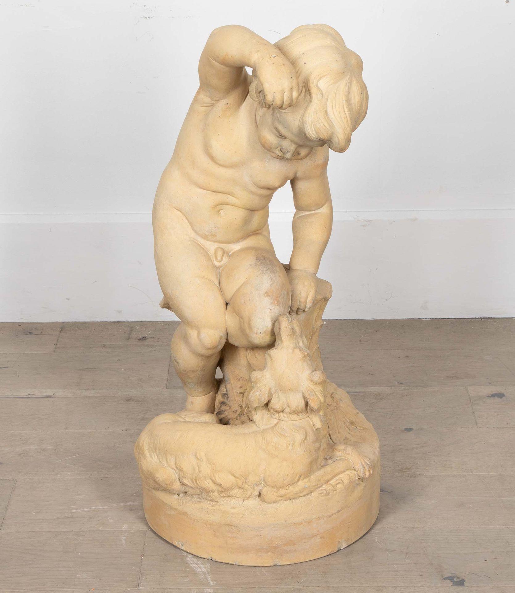 Doulton & Co Terrakotta-Figurenstatue eines Jungen, der einen Hund füttert, aus dem 19. Jahrhundert (Land) im Angebot