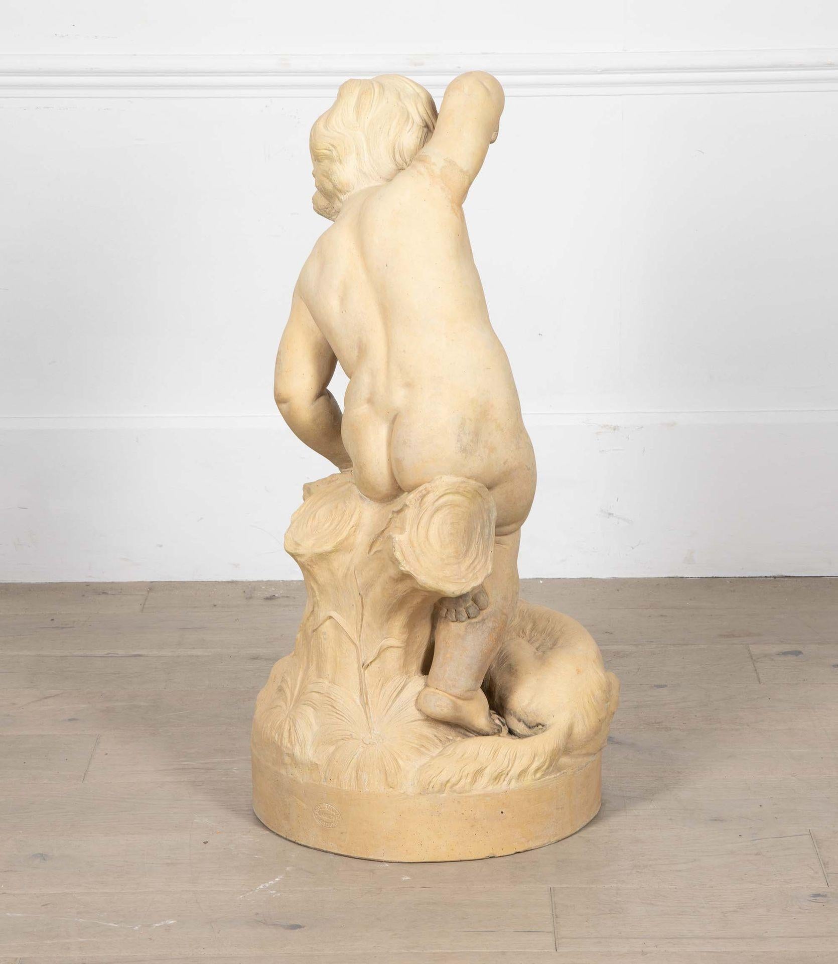 Doulton & Co Terrakotta-Figurenstatue eines Jungen, der einen Hund füttert, aus dem 19. Jahrhundert im Zustand „Gut“ im Angebot in Gloucestershire, GB