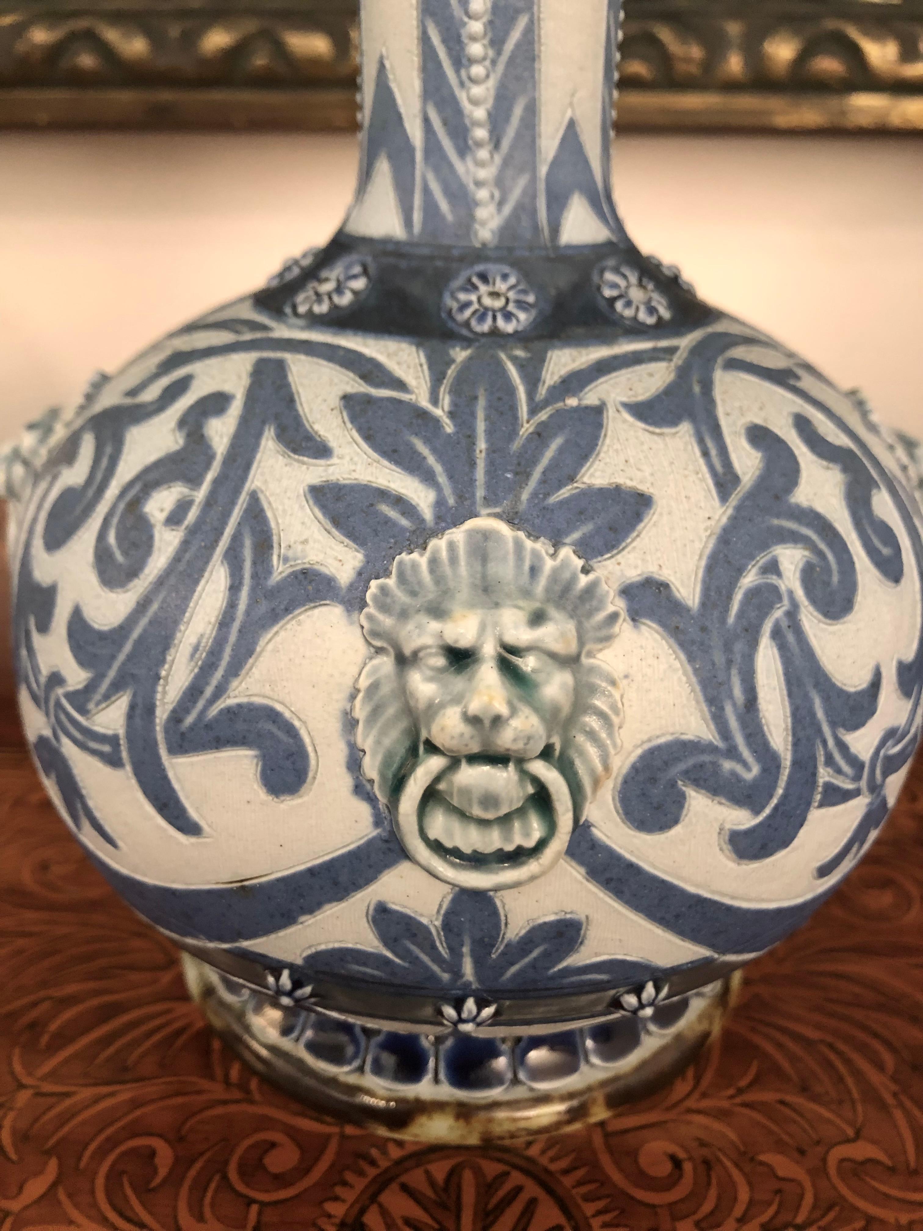 Glazed Rare Doulton Lambeth  Vase signed Frank Butler, 1877 
