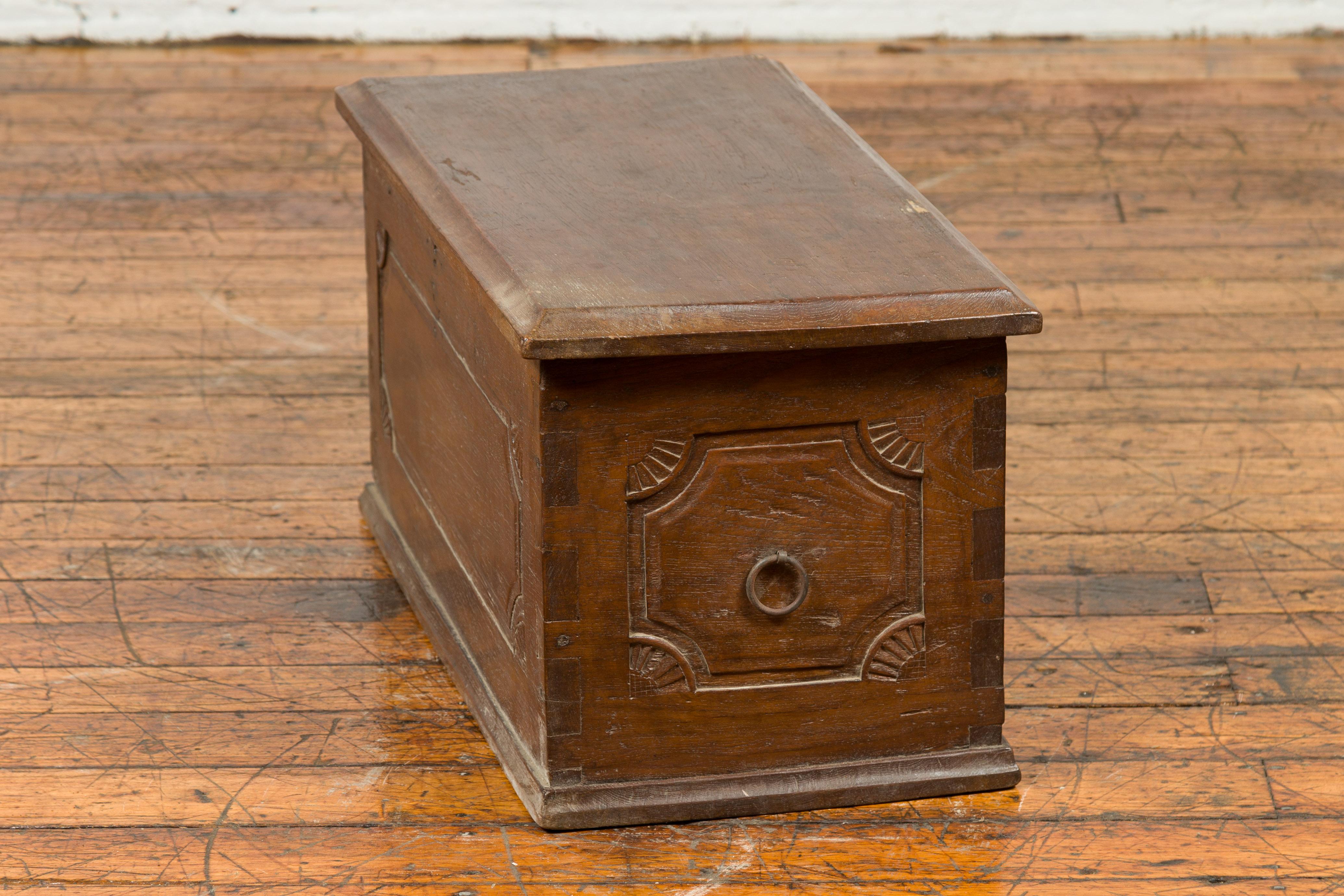 19th Century Dovetailed Wood Treasure Chest from Sumatra with Carved Fan Motifs 7