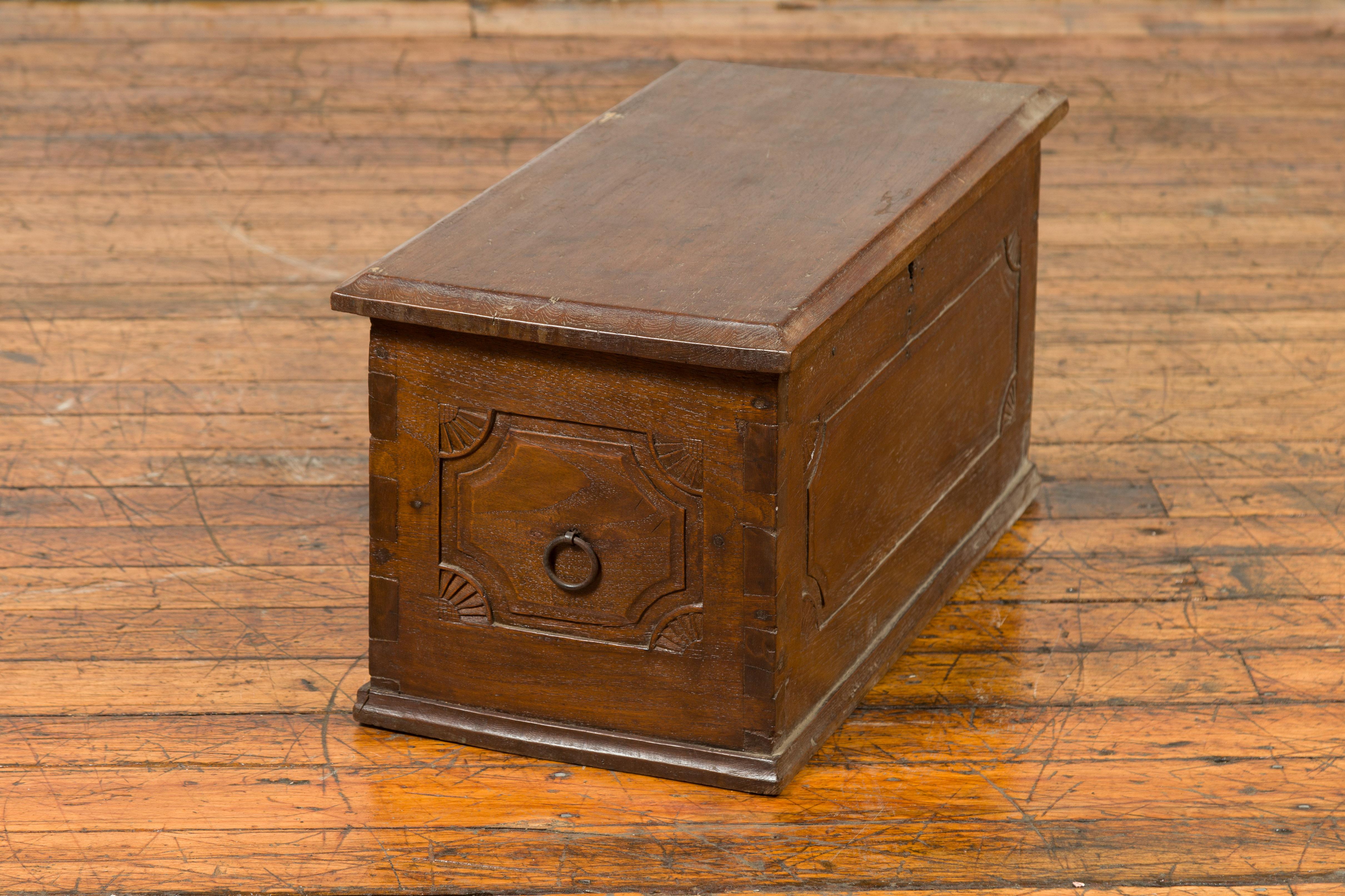 19th Century Dovetailed Wood Treasure Chest from Sumatra with Carved Fan Motifs 4