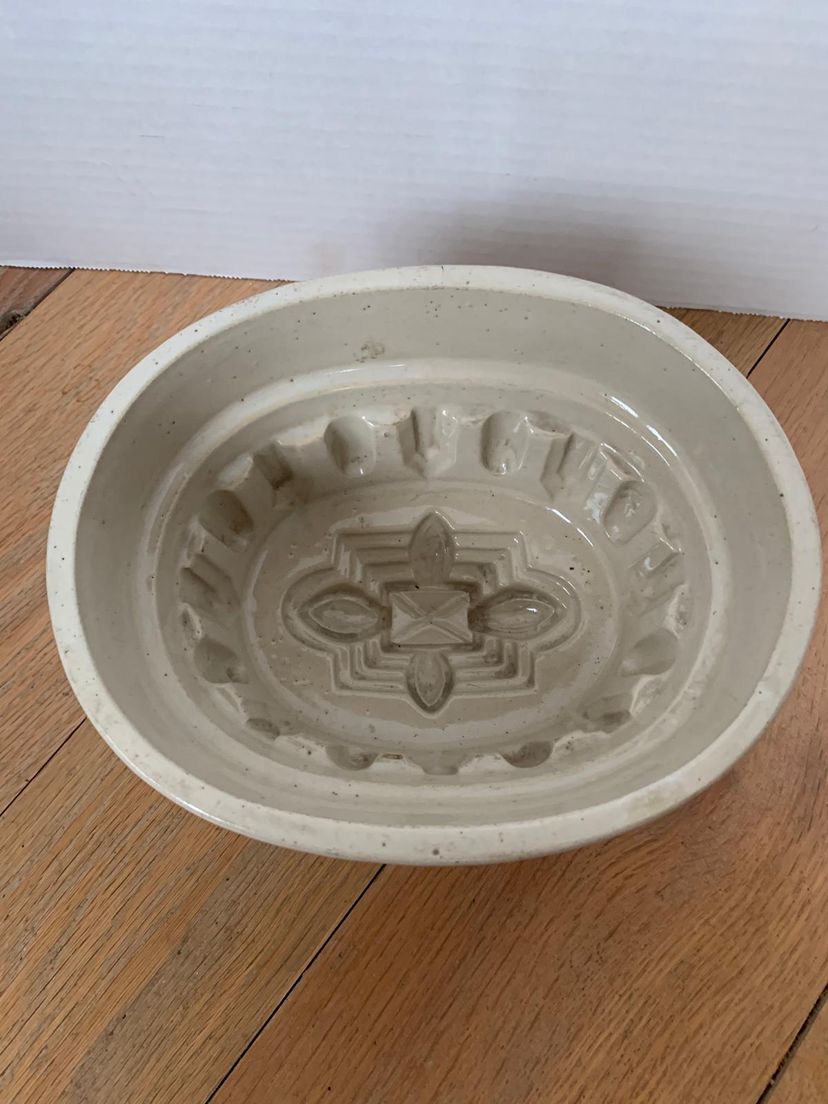 Ceramic 19th Century Drabware Pudding or Jelly Mold, Unmarked For Sale
