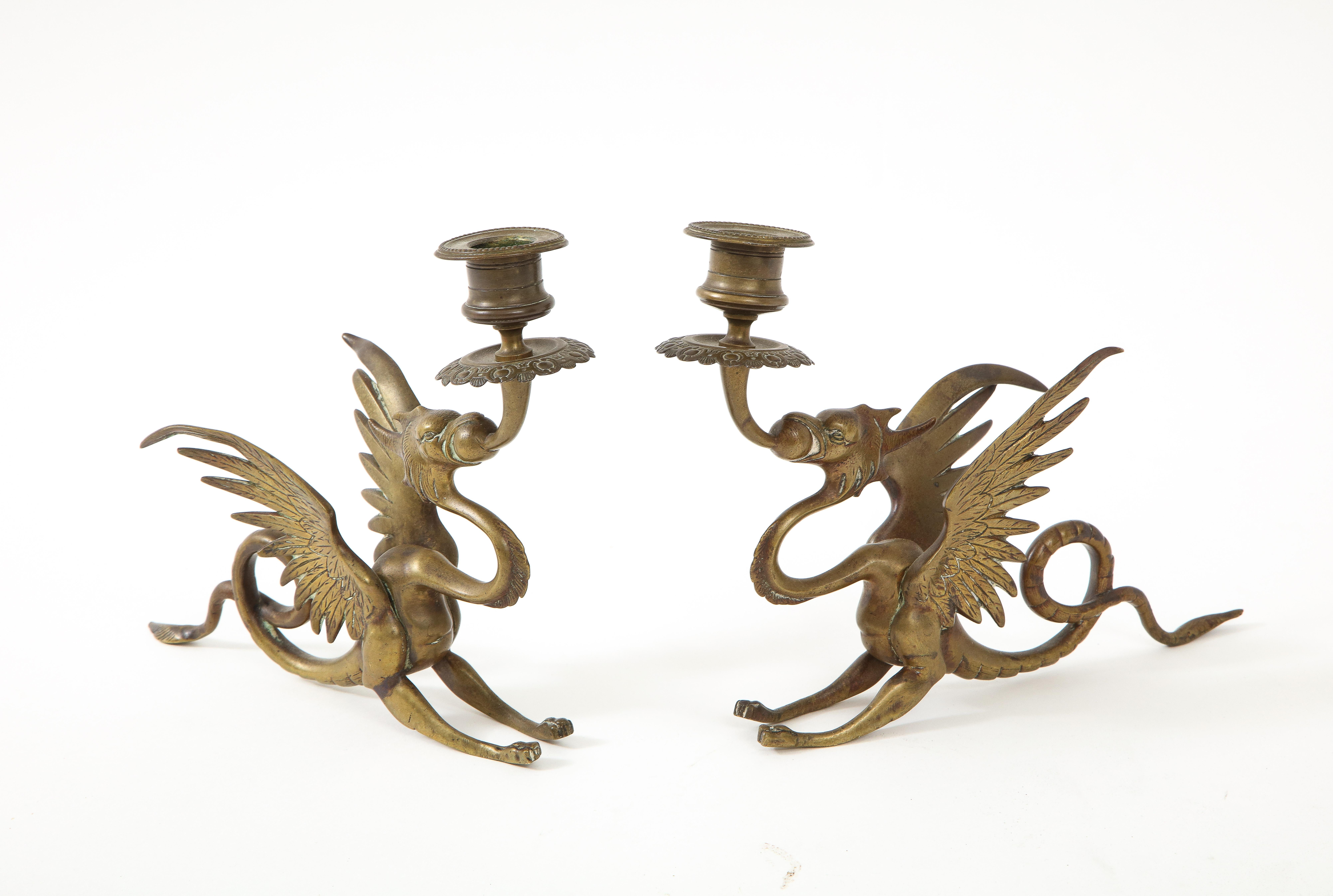 Gothic Revival 19th Century Dragon Candlesticks