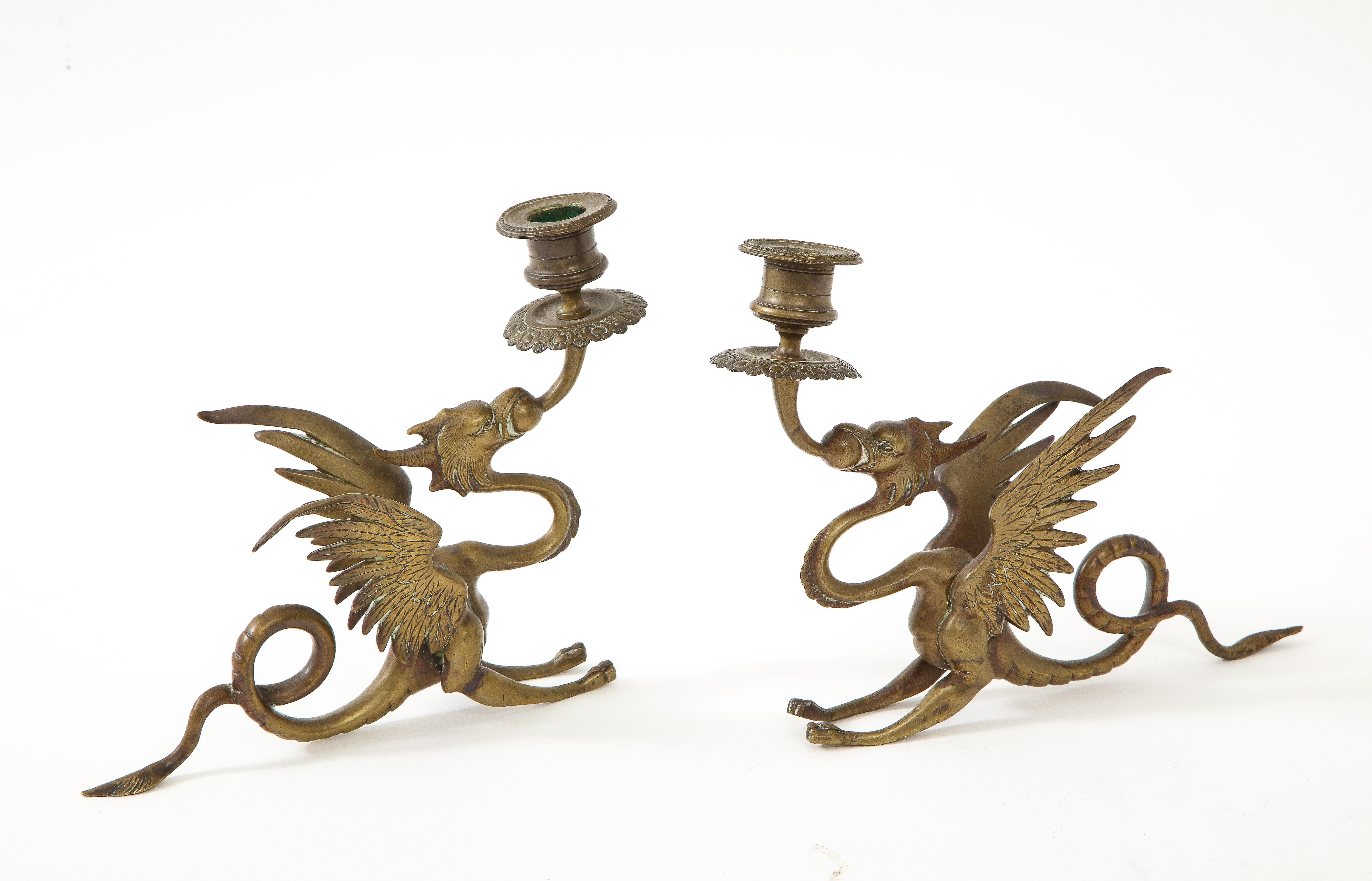 English 19th Century Dragon Candlesticks