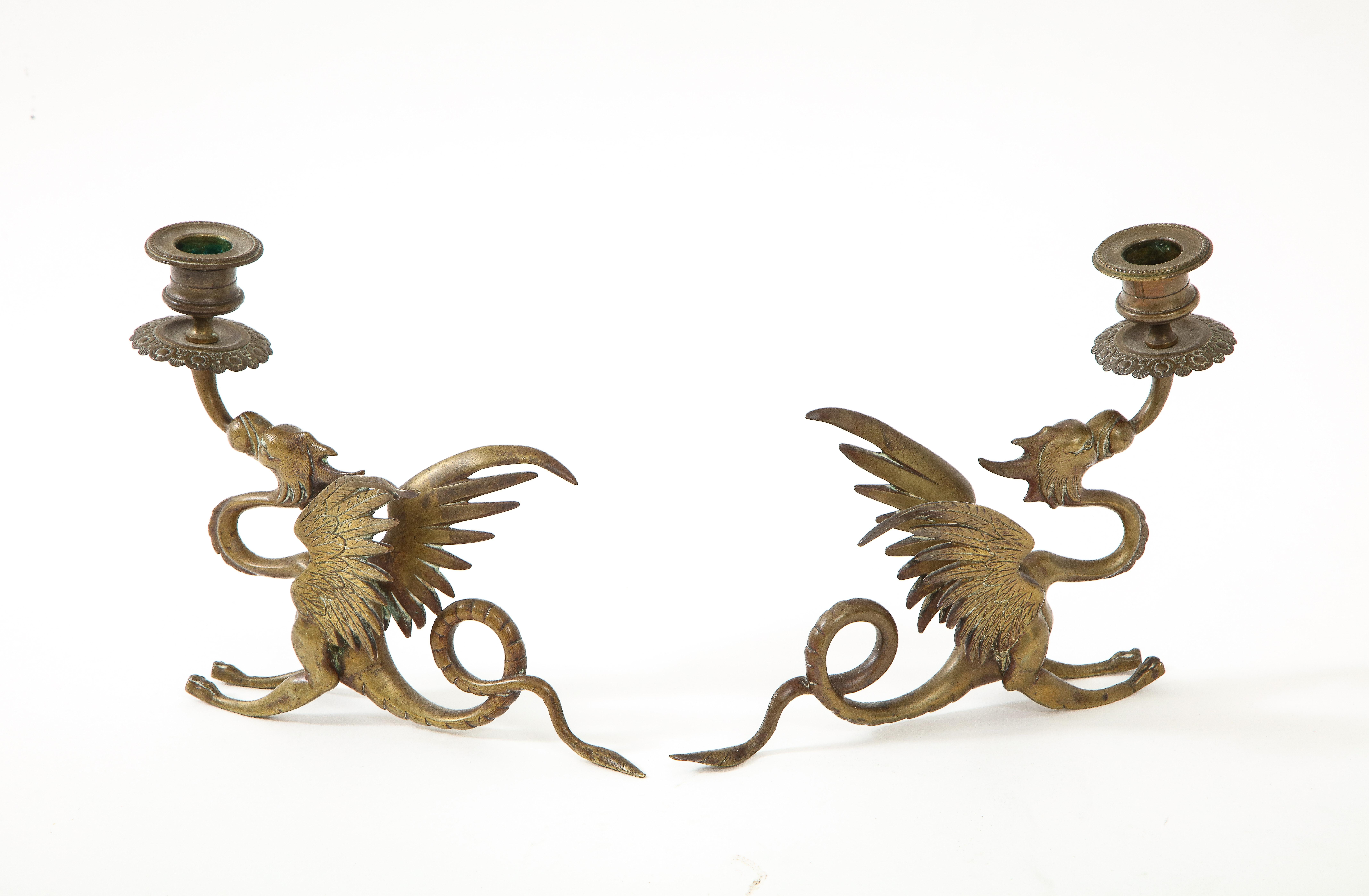 Bronze 19th Century Dragon Candlesticks