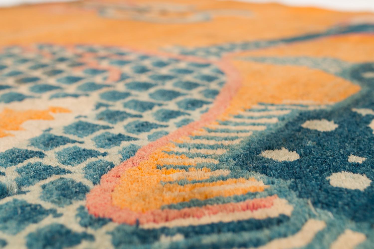 Antique 19th Century Chinese Tibetan Orange Dragon Pillar Rug or Wall Hanging For Sale 3