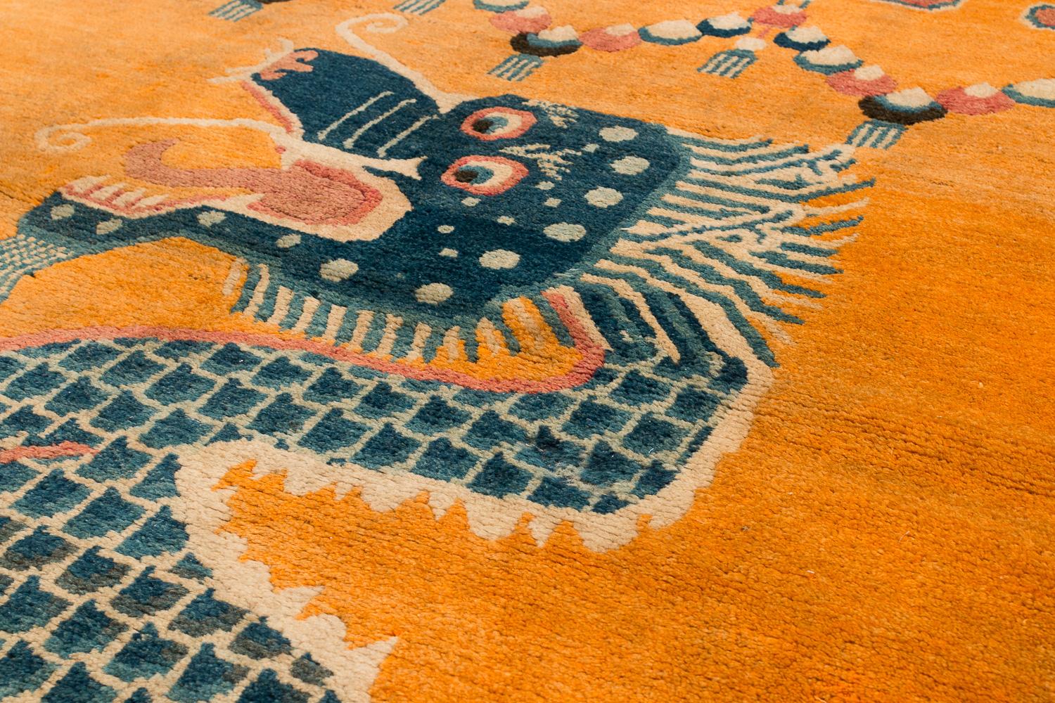 Hand-Woven 19th Century Dragon Rug from Tibet