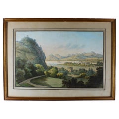 Dessin du 19e siècle "Paysage de montagne" Italie