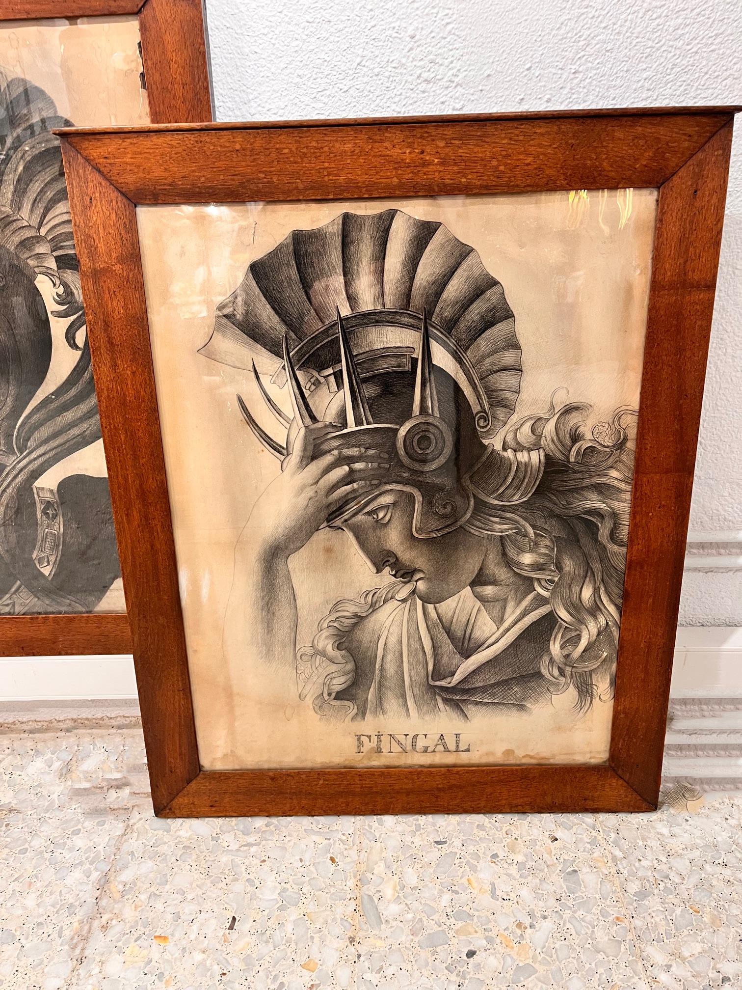 Dessins de figures classiques du XIXe siècle, paire encadrée en vente 4