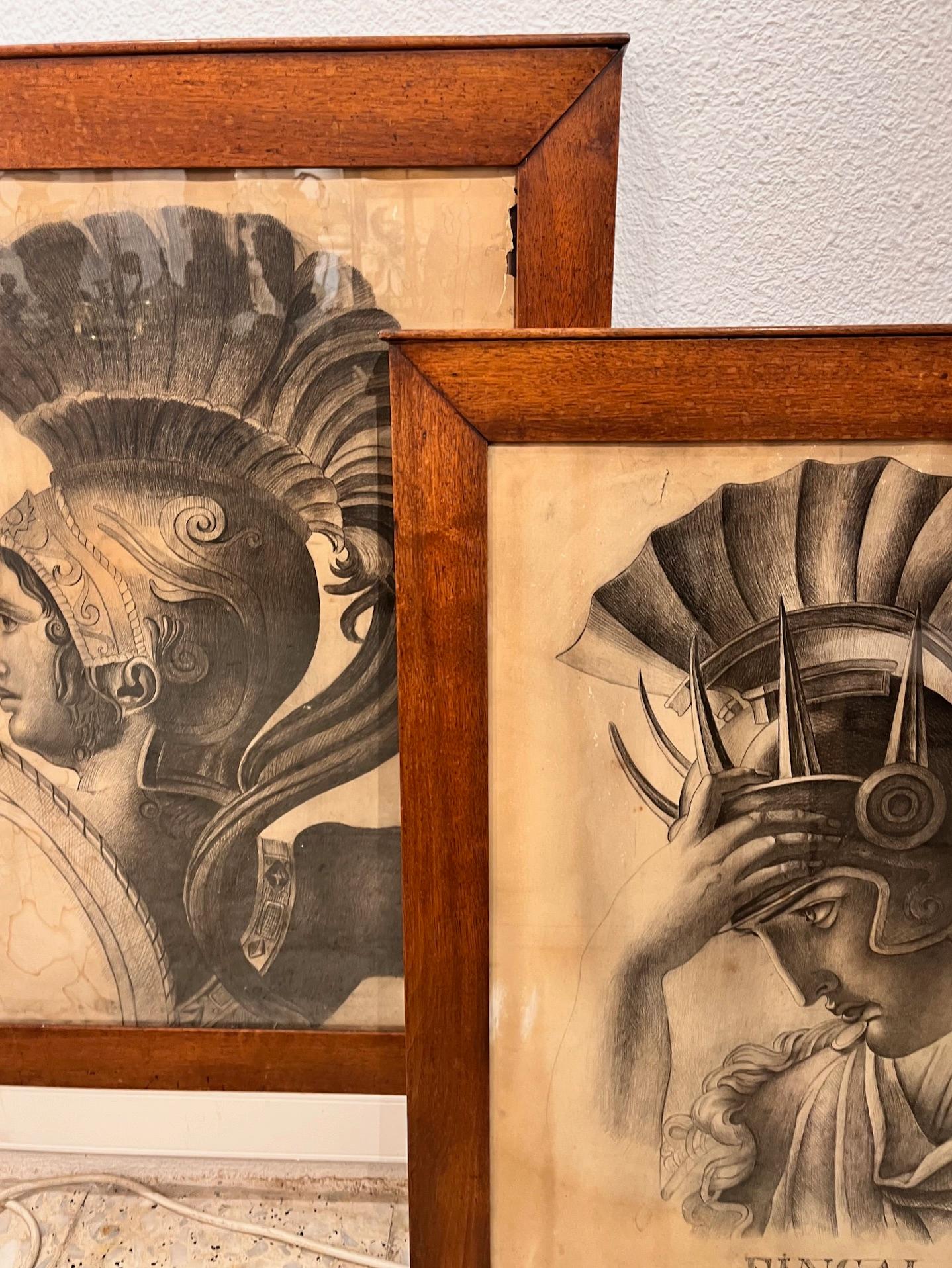 Dessins de figures classiques du XIXe siècle, paire encadrée en vente 5