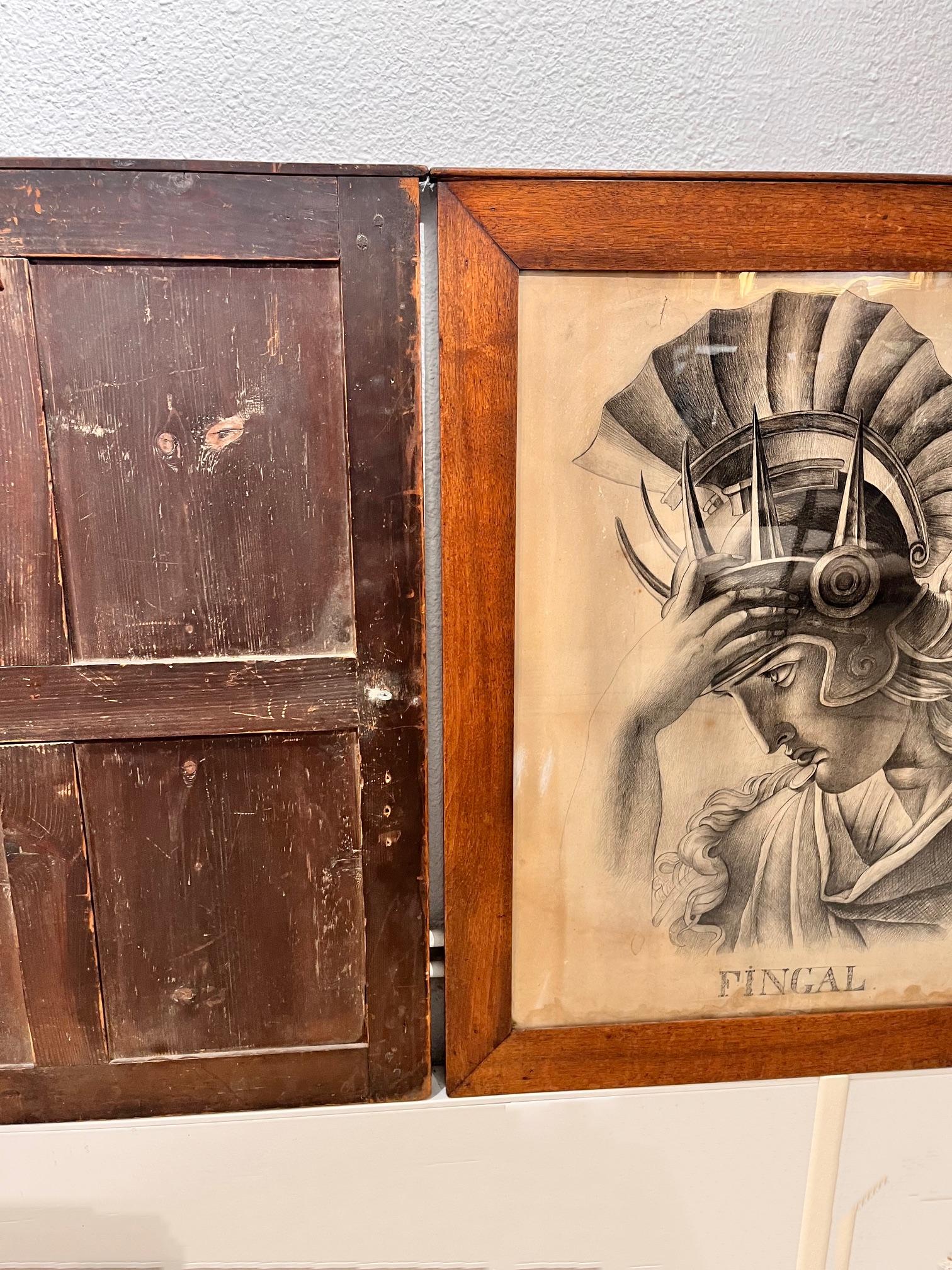 Dessins de figures classiques du XIXe siècle, paire encadrée en vente 2