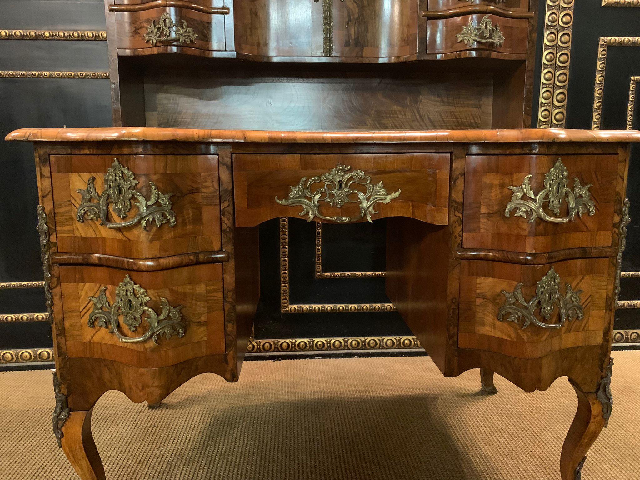 German 19th Century antique Dresden Baroque Desk with Top Walnut veneer For Sale