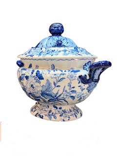 19th Century ' Dresden Opaque China' Blue & White Soup Tureen Staffordshire