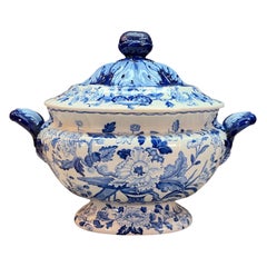 19th Century ' Dresden Opaque China' Blue & White Soup Tureen Staffordshire