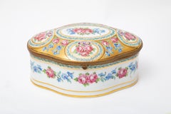 19th Century Dresden Porcelain Box, Hand Painted Flowers With Gilt Metal Detail
