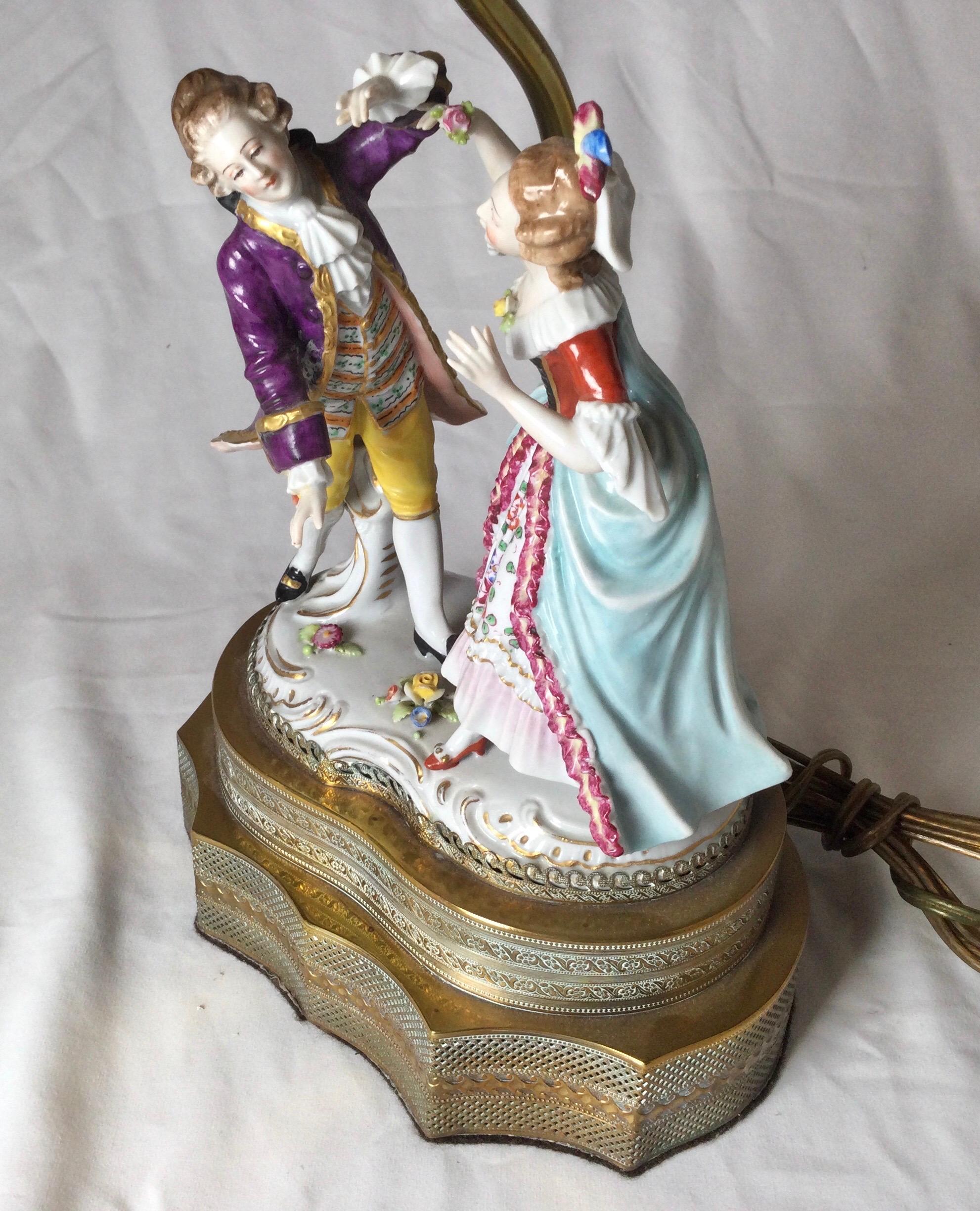19th Century Dresden Porcelain Figurine Now as a Lamp In Good Condition In Lambertville, NJ