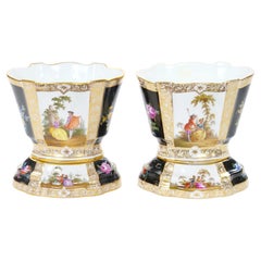 19th Century Dresden Porcelain Gilt & Painted Decorative Cachepots