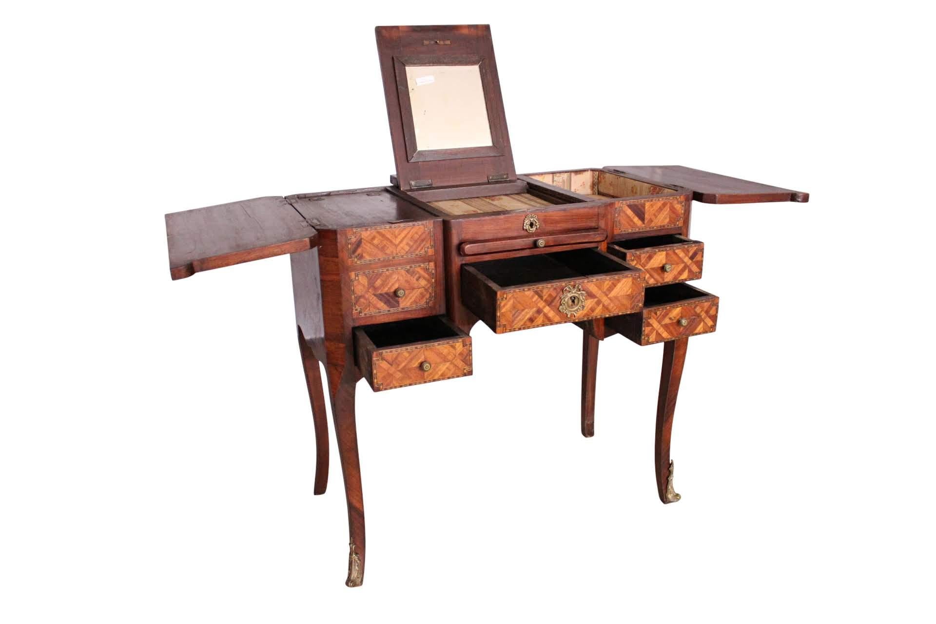 19th Century Dressing Table Vanity Unit French Louis XV Style Marquetry In Good Condition In Labrit, Landes