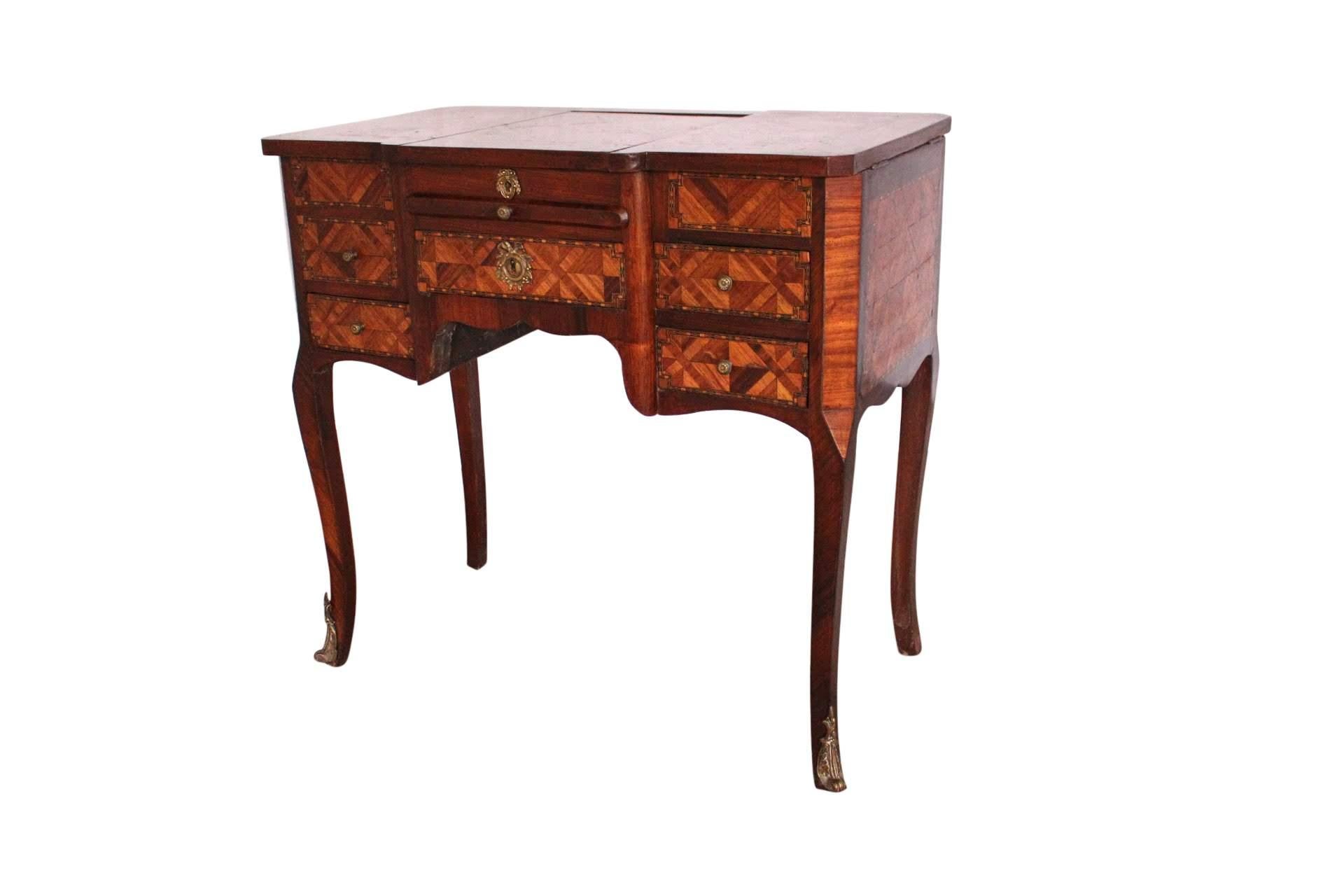 19th Century Dressing Table Vanity Unit French Louis XV Style Marquetry 1