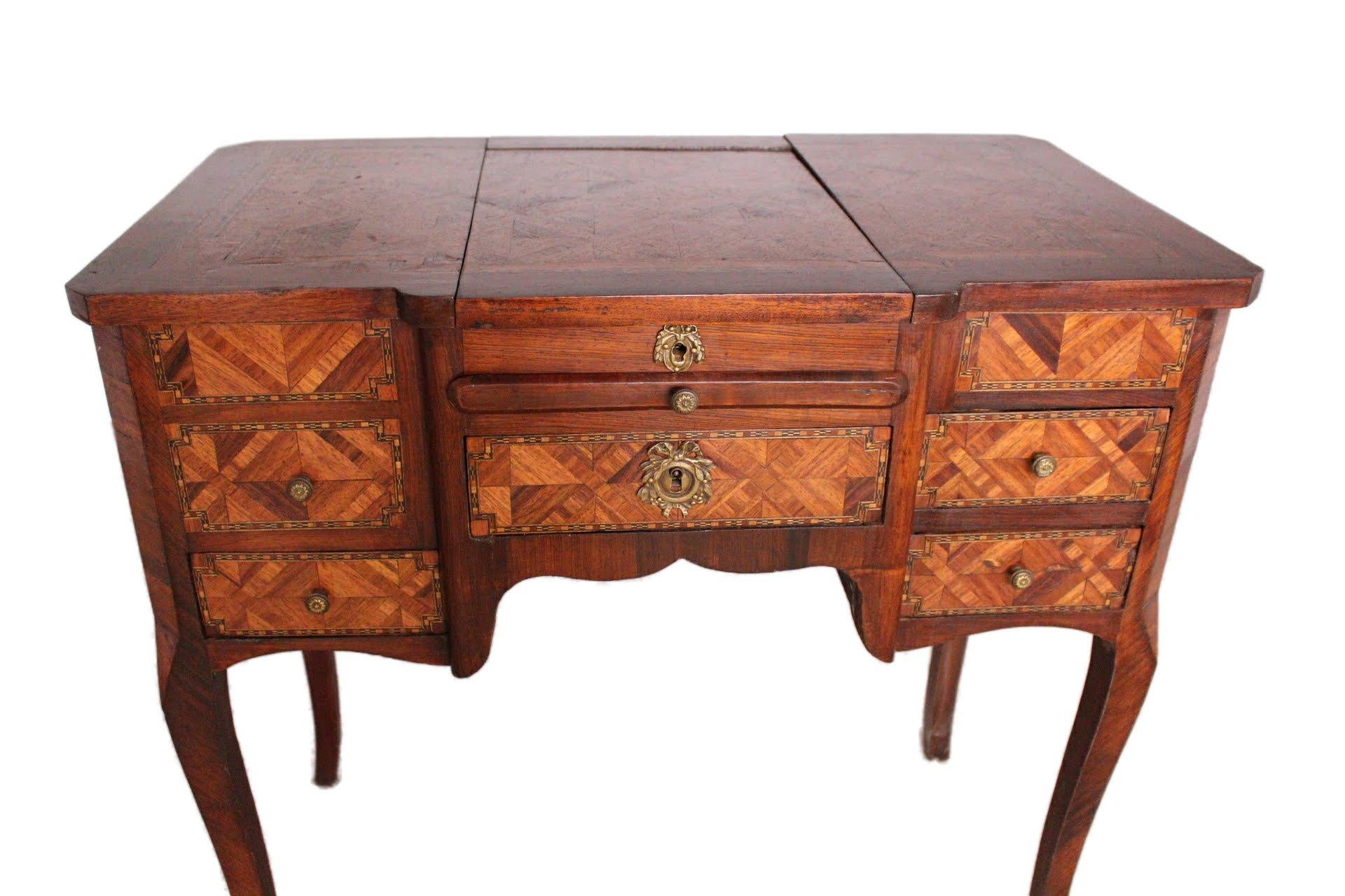 19th Century Dressing Table Vanity Unit French Louis XV Style Marquetry 3