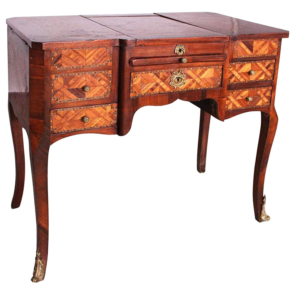 19th Century Dressing Table Vanity Unit French Louis XV Style Marquetry