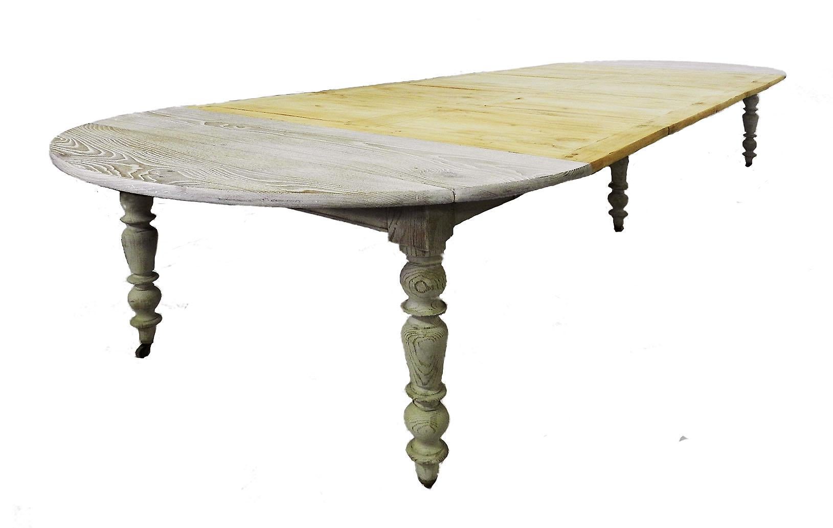 French Extendable drop-leaf dining table 19th century it extends to 13.3 feet / 4meters with 5 plain leaves (easily painted) or use with tablecloth
A very versatile table taking very little space and then can be extended to accommodate up to 12 (or