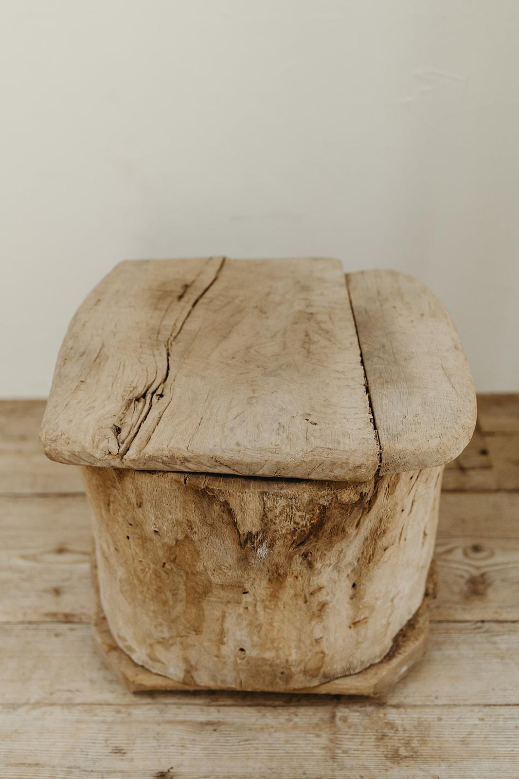 French 19th century dug out log basket/stool ...  For Sale