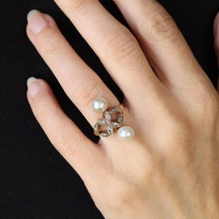 19th Century Duo Mabé Pearls Diamonds 18 Karat Rose Gold Ring