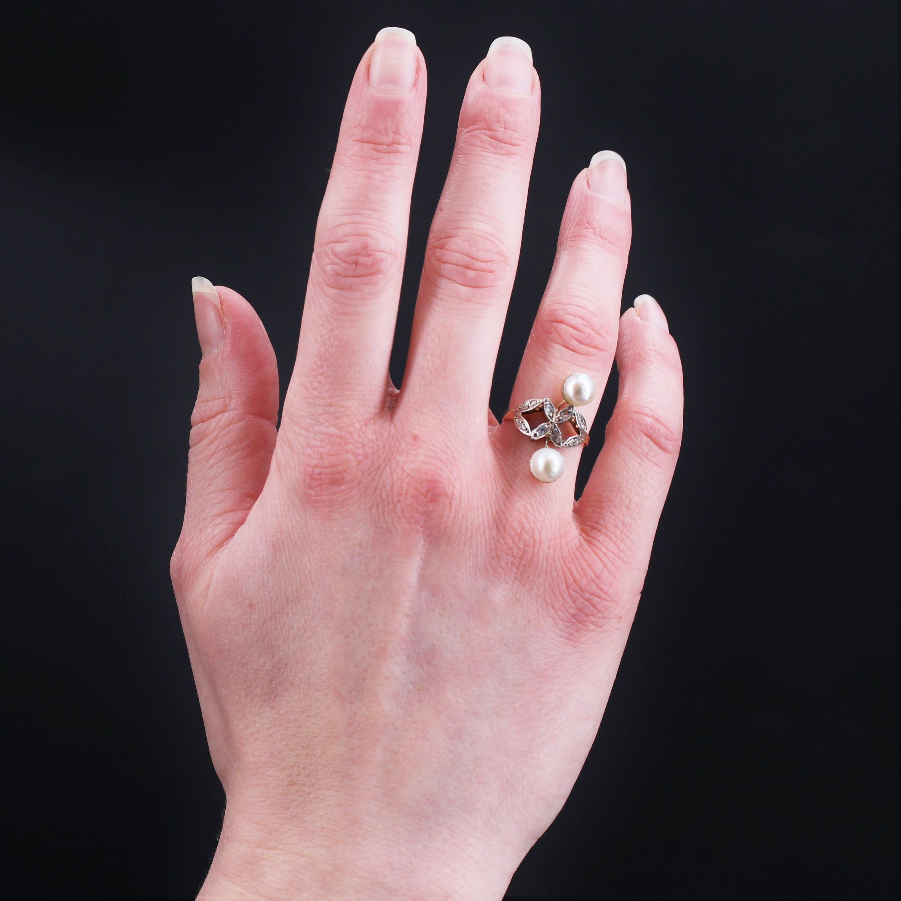 19. Jahrhundert Duo Mabé Perlen Diamanten 18 Karat Roségold Ring im Zustand „Gut“ im Angebot in Poitiers, FR