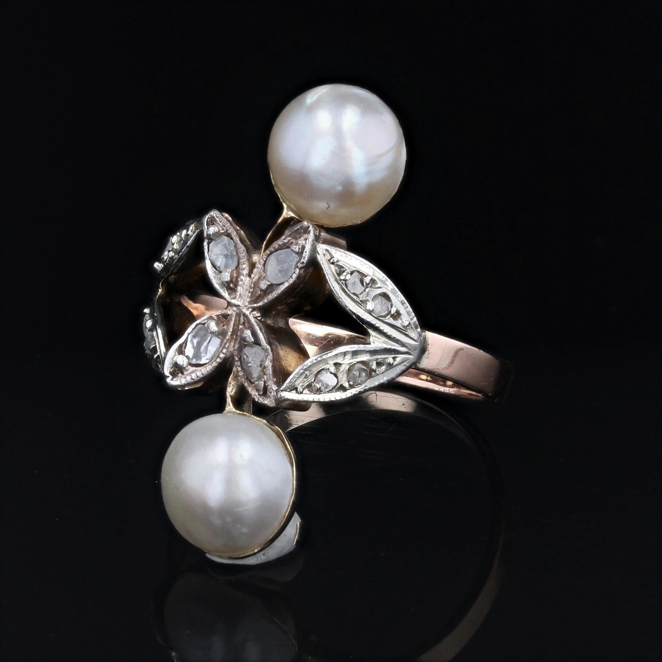 Bague 19ème siècle Duo de perles Mabé Diamants Or Rose 18 Karat Pour femmes en vente