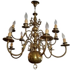 19th Century Dutch Baroque 2-Tier 12-Branch Brass Chandelier