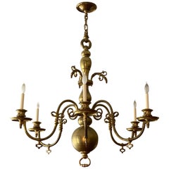 19th Century Dutch Baroque Style Brass Six-Light Chandelier