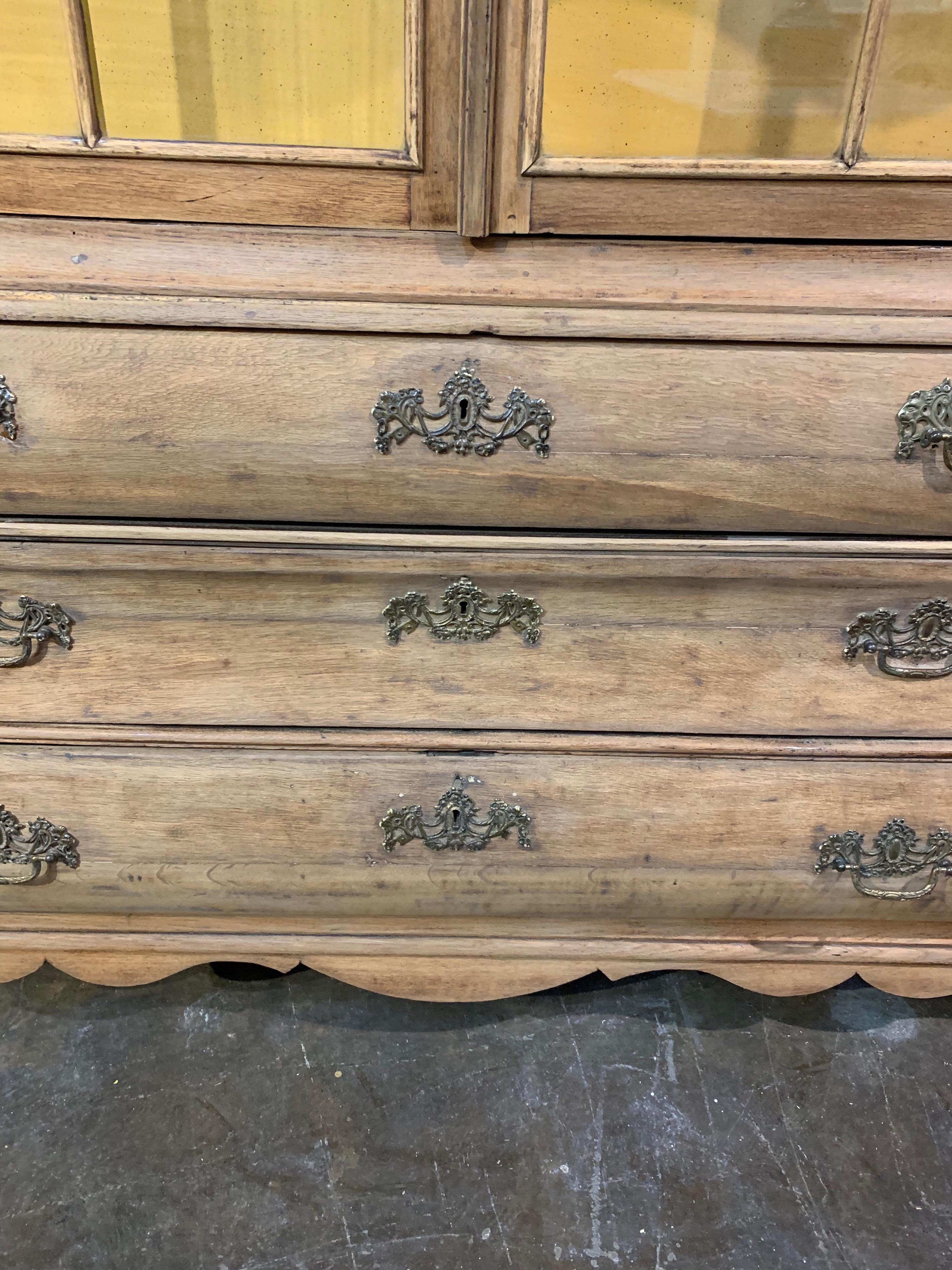 Wood 19th Century Dutch Bleached Oak and Ebonized Display Cabinet