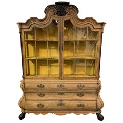 19th Century Dutch Bleached Oak and Ebonized Display Cabinet