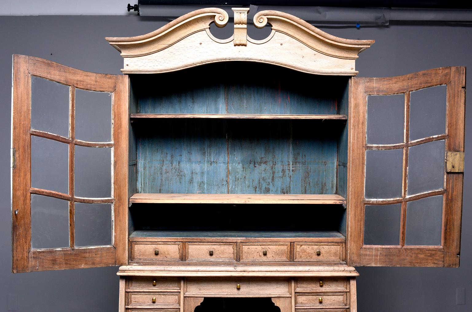 20th Century Bleached Oak Cupboard with Scrolled Top
