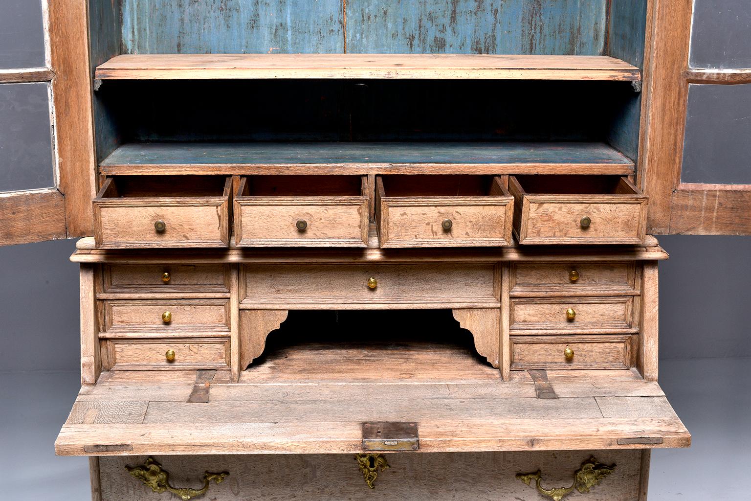 Brass Bleached Oak Cupboard with Scrolled Top